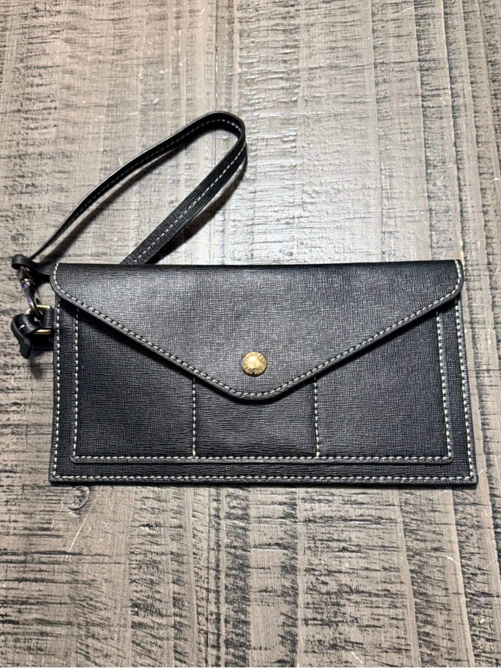 Dooney & Bourke Black Envelope Wristlet Wallet with Gold Accent